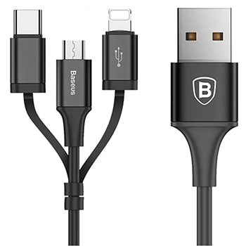 کابل تبدیل USB به microUSB / USB-C / لایتنینگ باسئوس مدل CA3IN1-ZY01 طول 1.2 متر